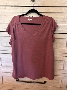 Maurices Mauve Ruffle Sleeve V-Neck Top